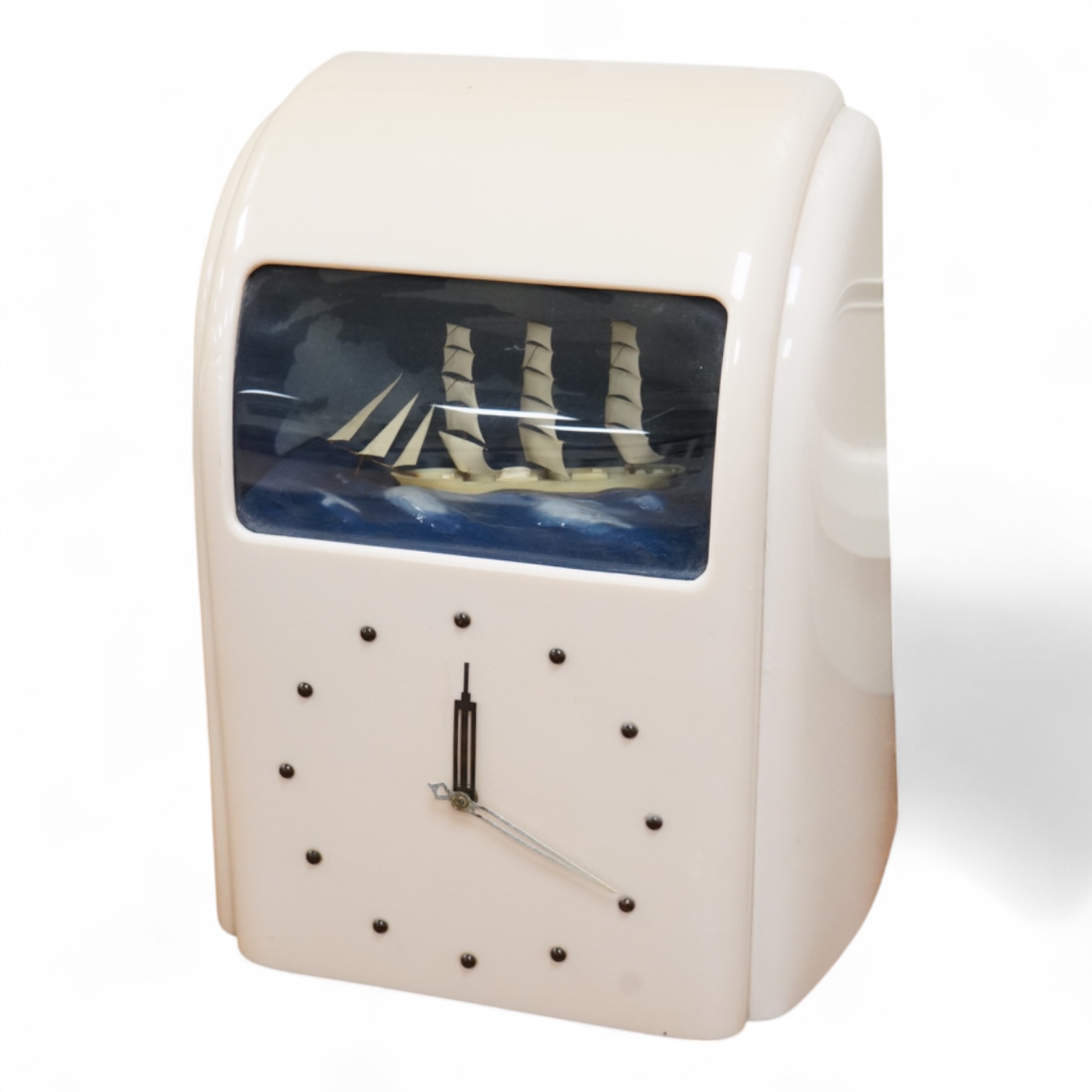 An Art Deco Bakelite Vitascope automaton mantel clock, 32cm high